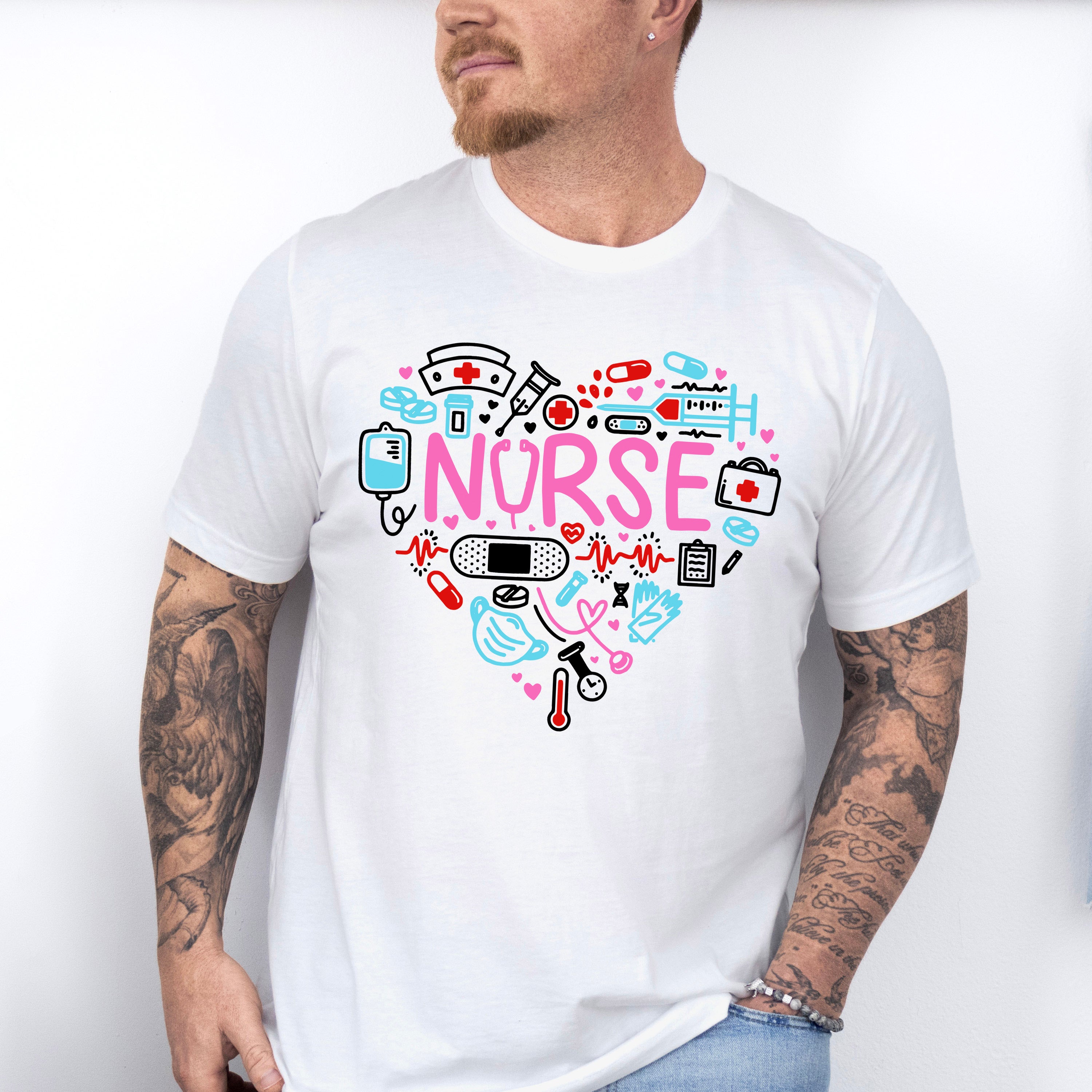 Nurse Heart Shape Nurse Theme Unisex Crewneck T-Shirt Sweatshirt Hoodie