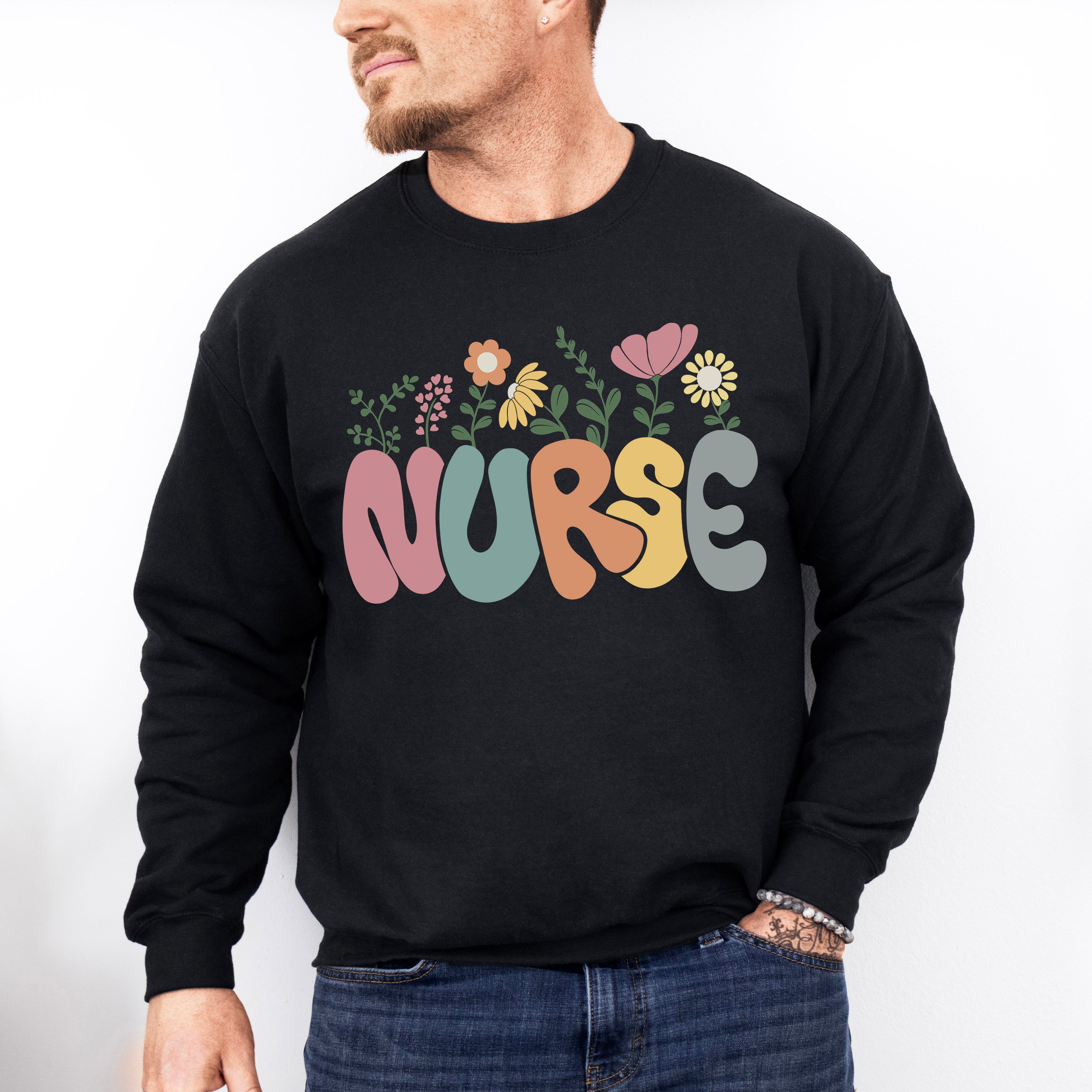 Nurse Flower Nurse Theme Unisex Crewneck T-Shirt Sweatshirt Hoodie