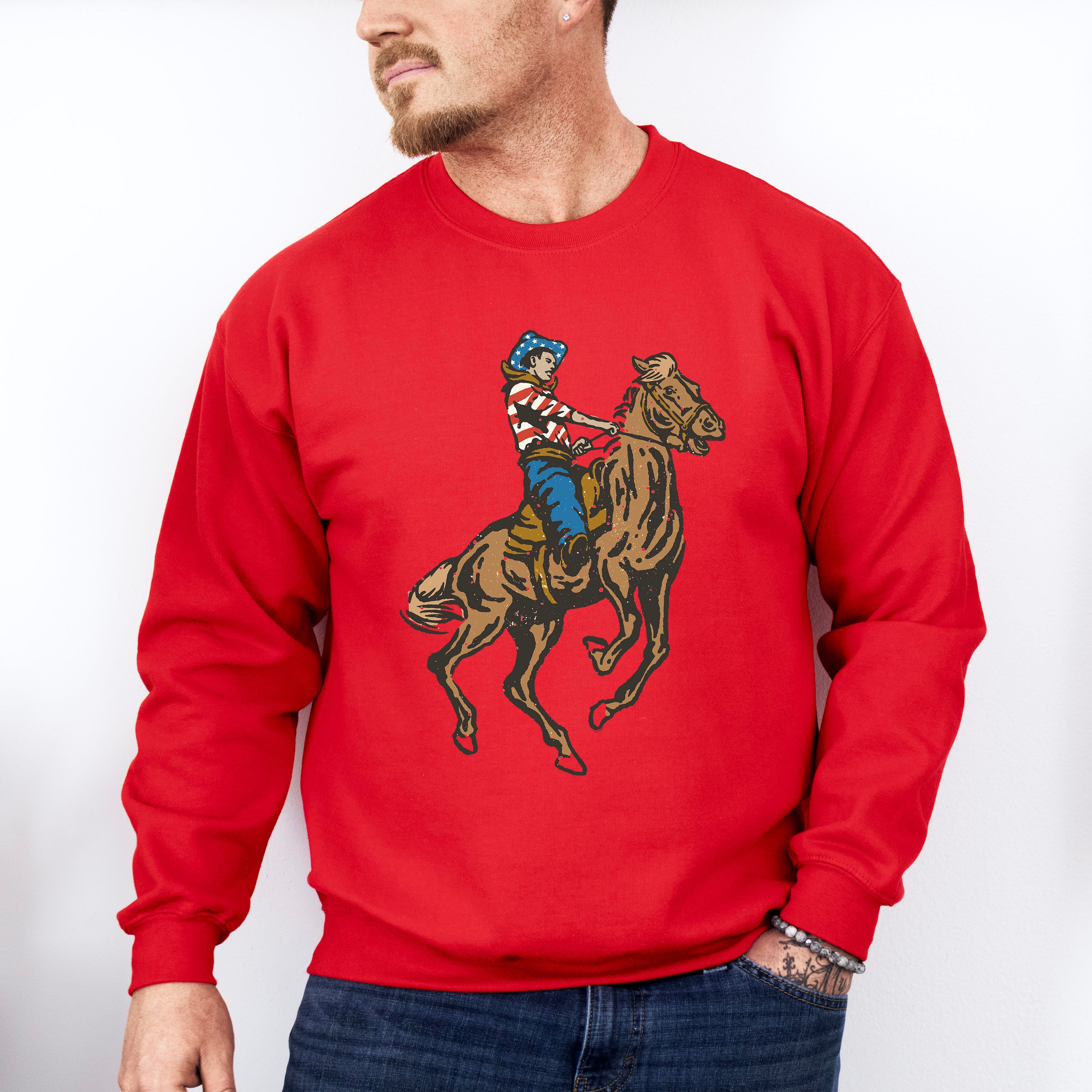 USA Cowboy 4Th Of July Unisex Crewneck T-Shirt Sweatshirt Hoodie