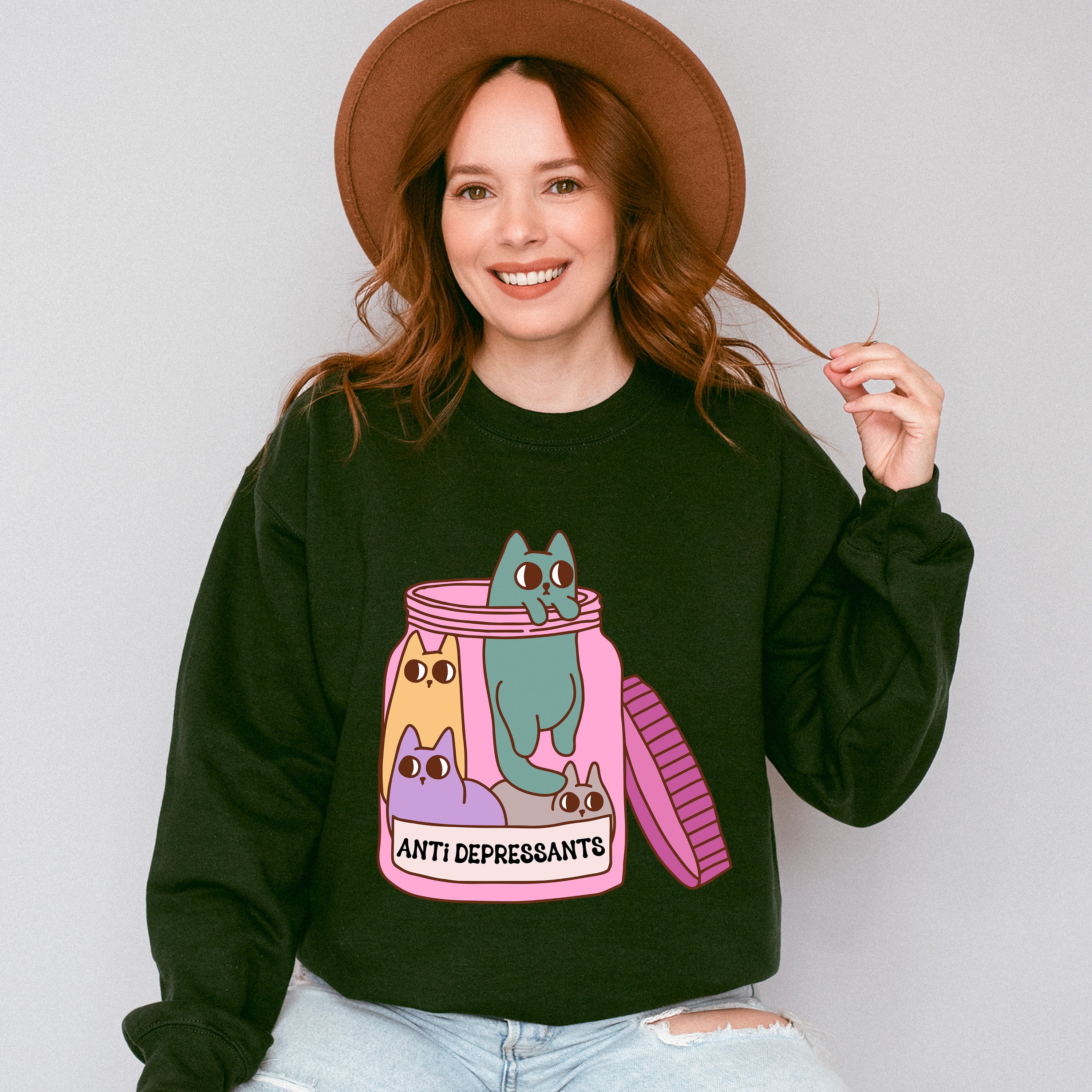 Cats In A Jar Mental Health Theme Unisex Crewneck T-Shirt Sweatshirt Hoodie