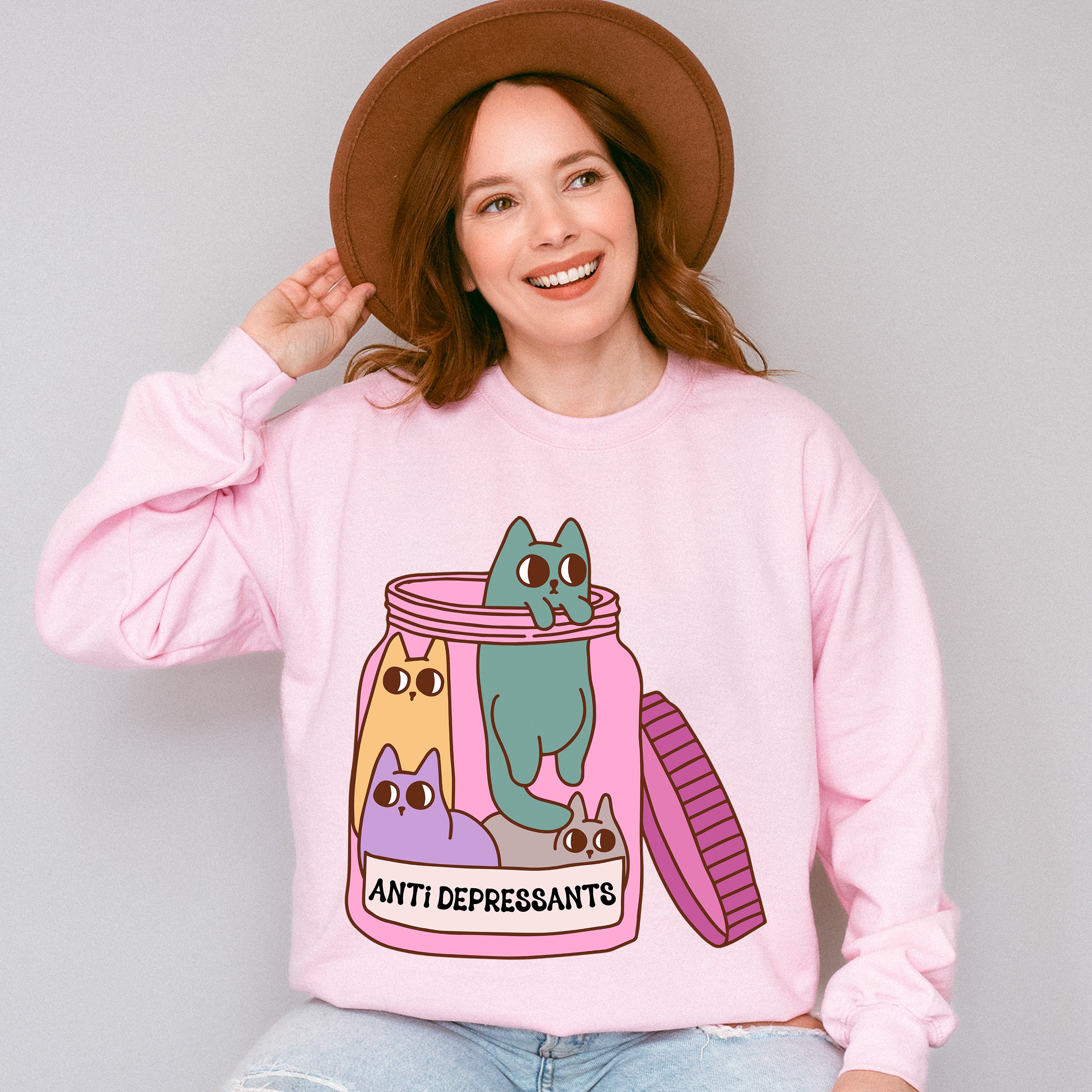 Cats In A Jar Mental Health Theme Unisex Crewneck T-Shirt Sweatshirt Hoodie