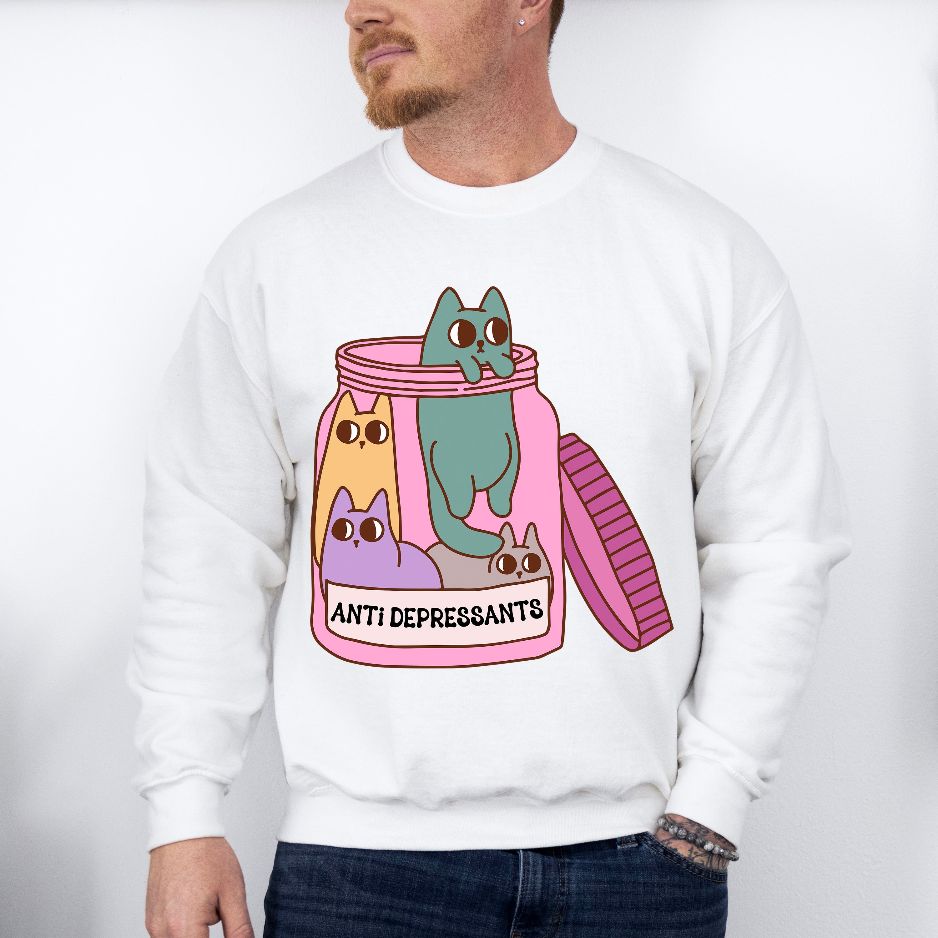 Cats In A Jar Mental Health Theme Unisex Crewneck T-Shirt Sweatshirt Hoodie