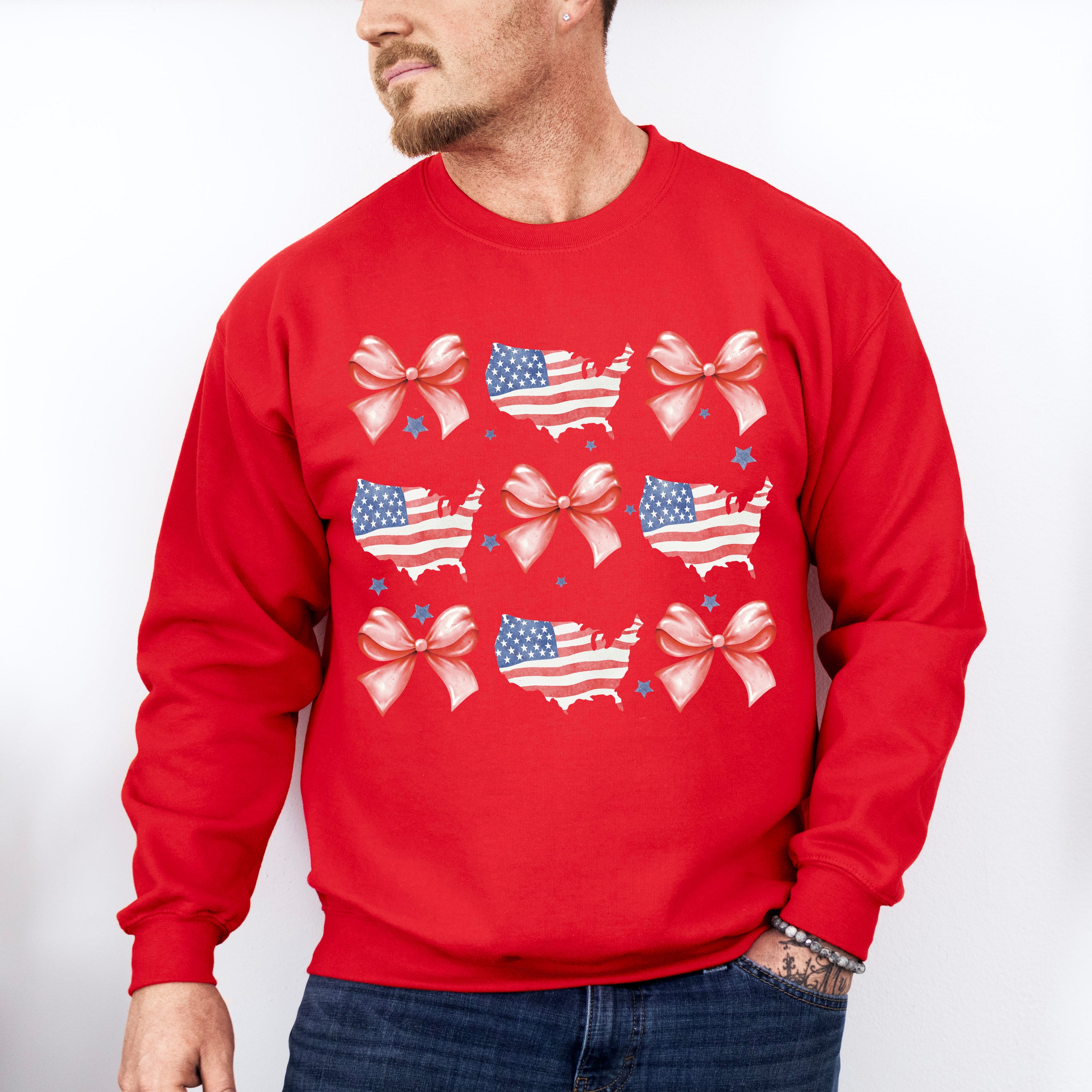 USA And Ribbons 4Th Of July Unisex Crewneck T-Shirt Sweatshirt Hoodie