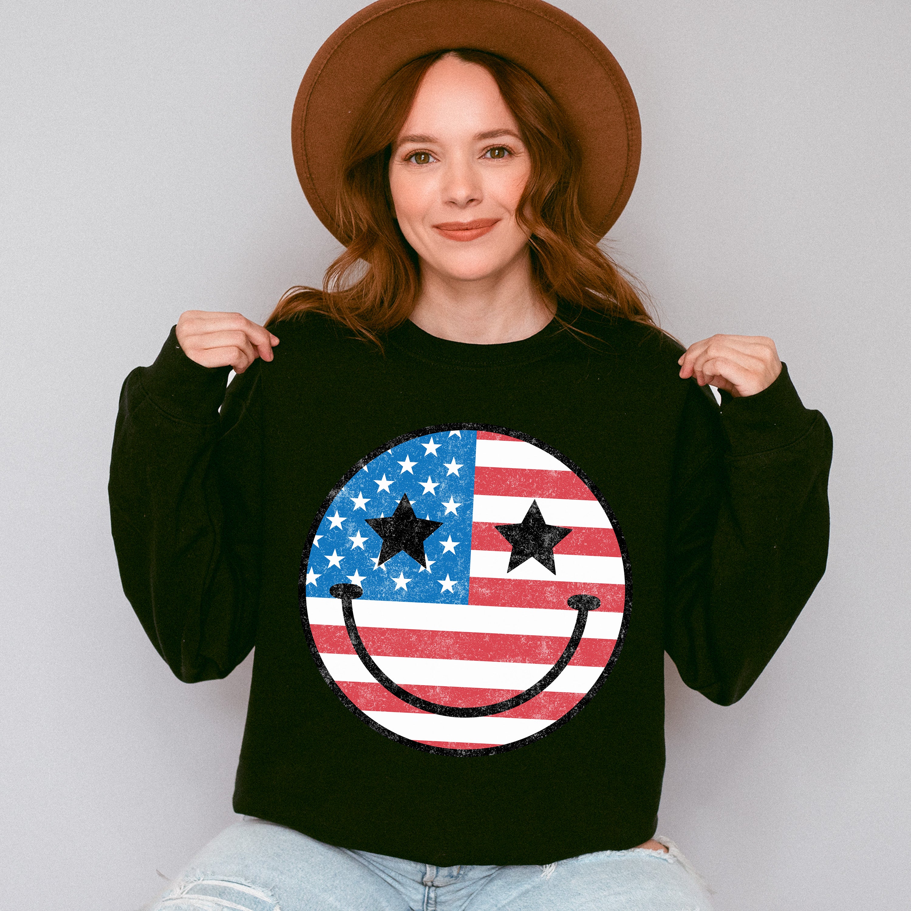 Smiley 4Th Of July Unisex Crewneck T-Shirt Sweatshirt Hoodie