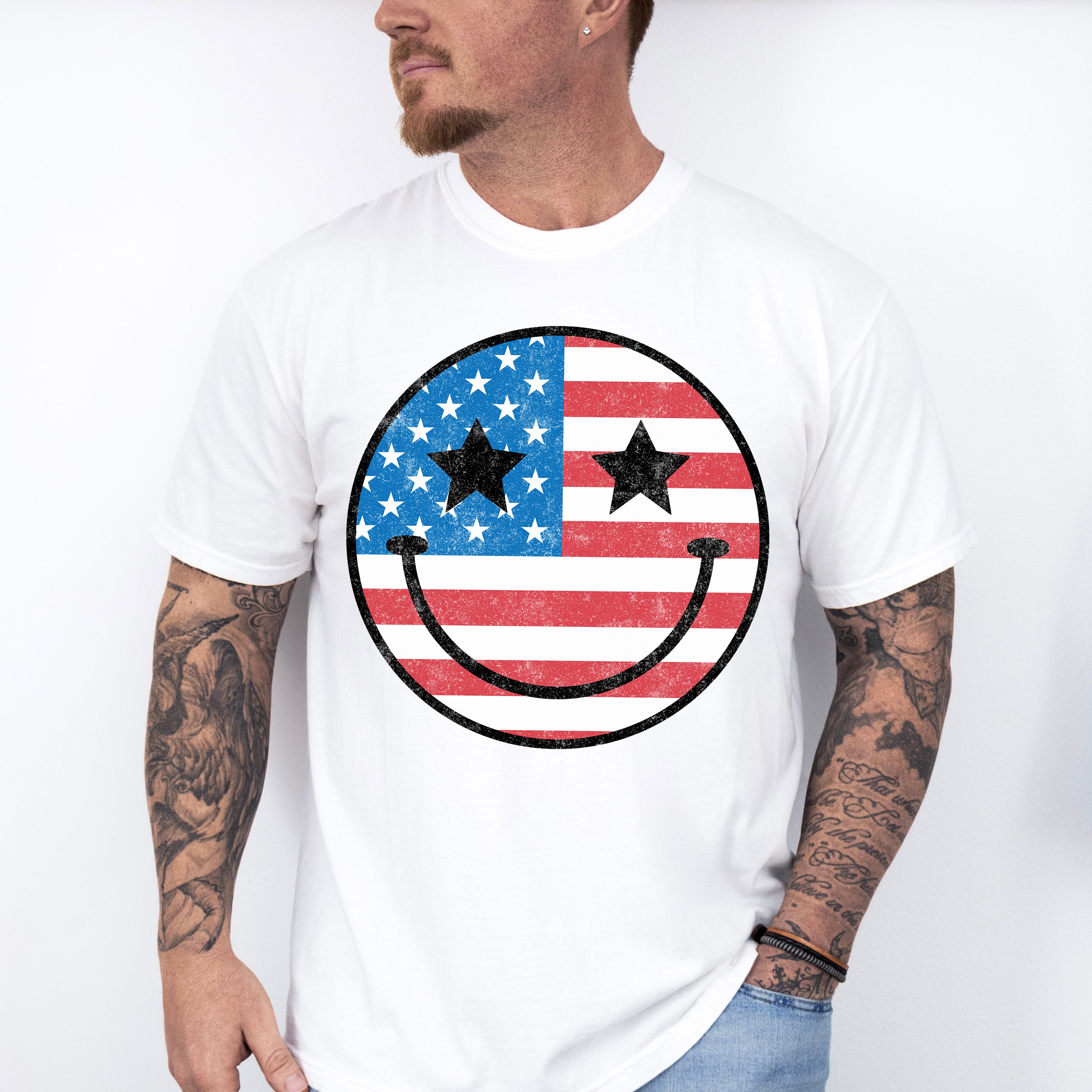 Smiley 4Th Of July Unisex Crewneck T-Shirt Sweatshirt Hoodie