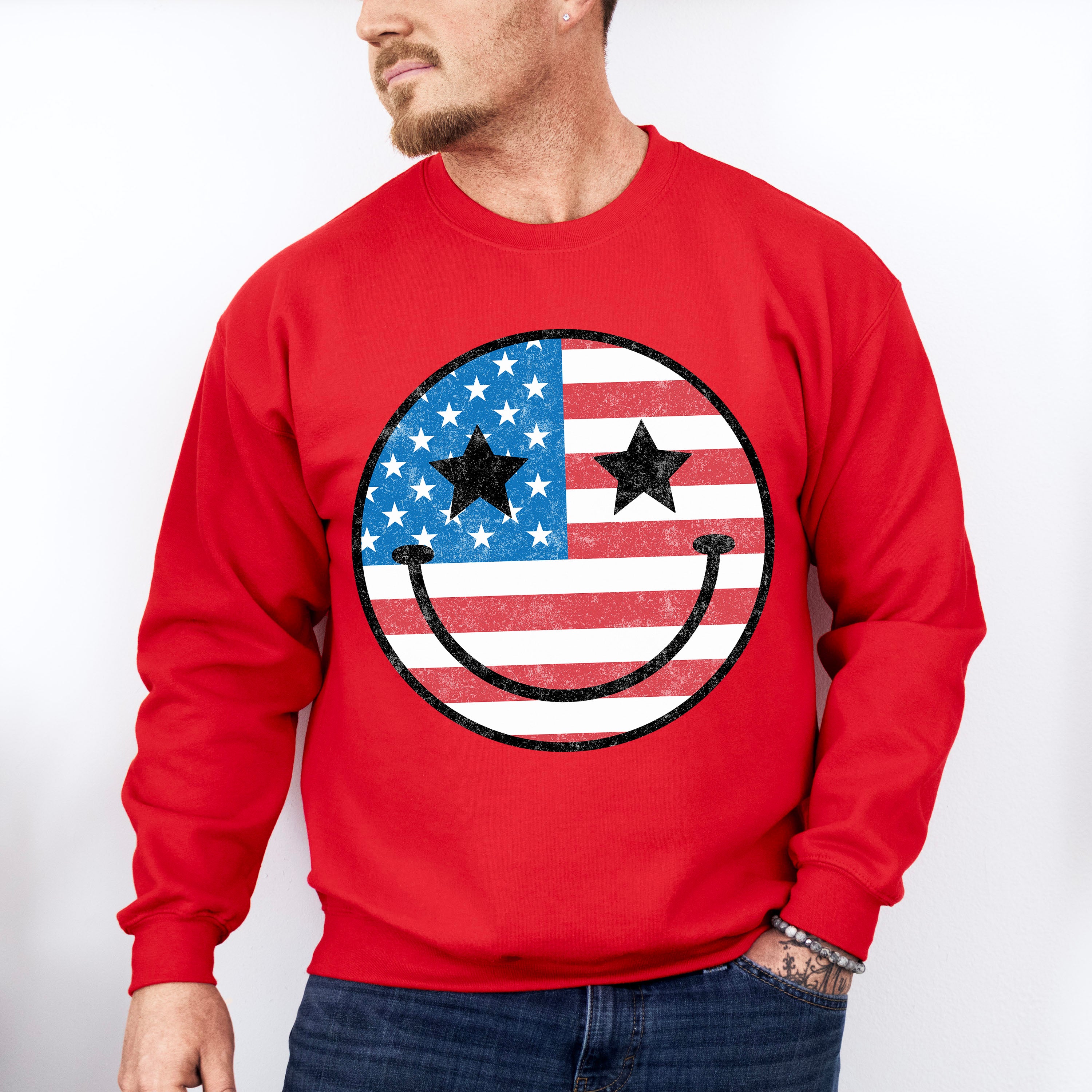 Smiley 4Th Of July Unisex Crewneck T-Shirt Sweatshirt Hoodie