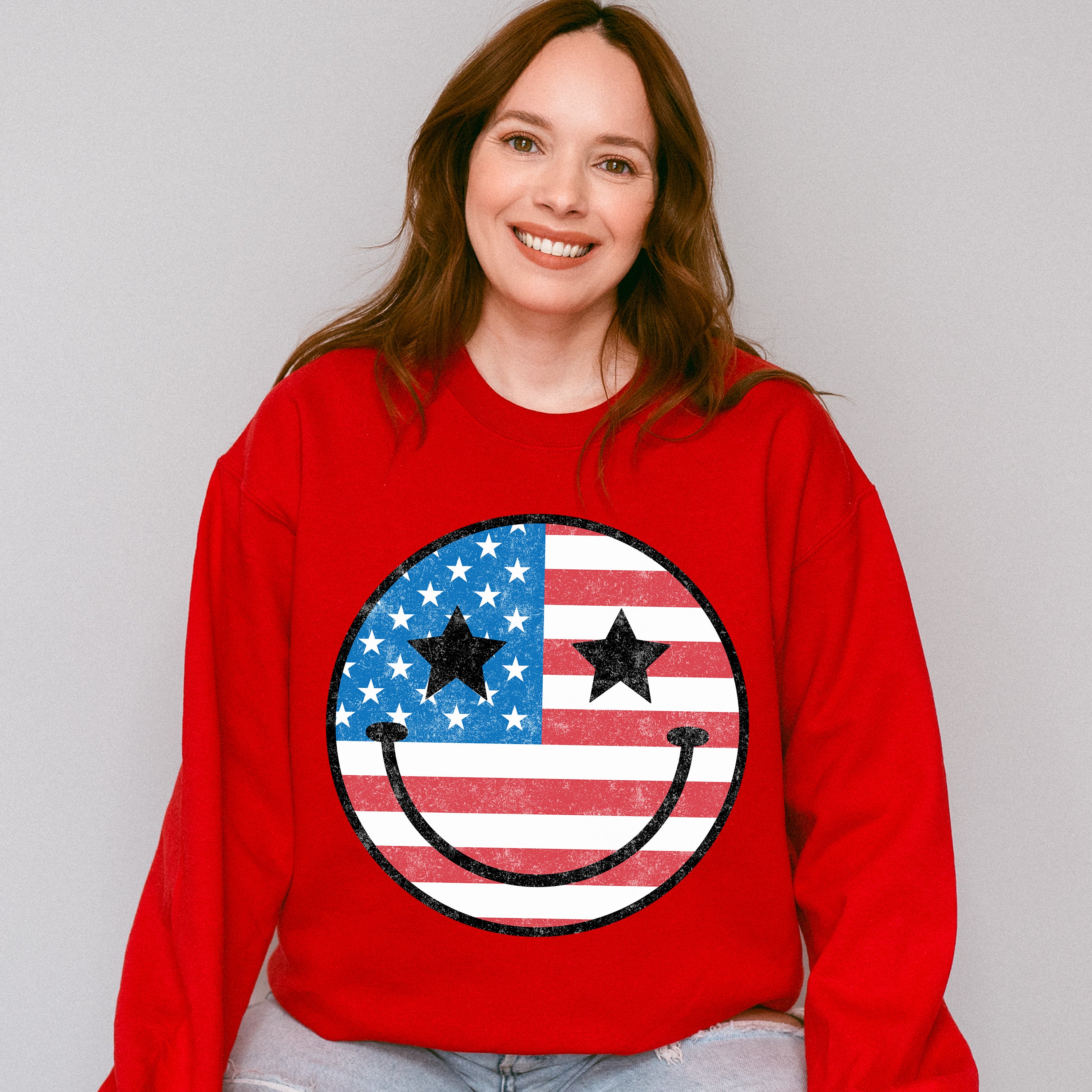 Smiley 4Th Of July Unisex Crewneck T-Shirt Sweatshirt Hoodie
