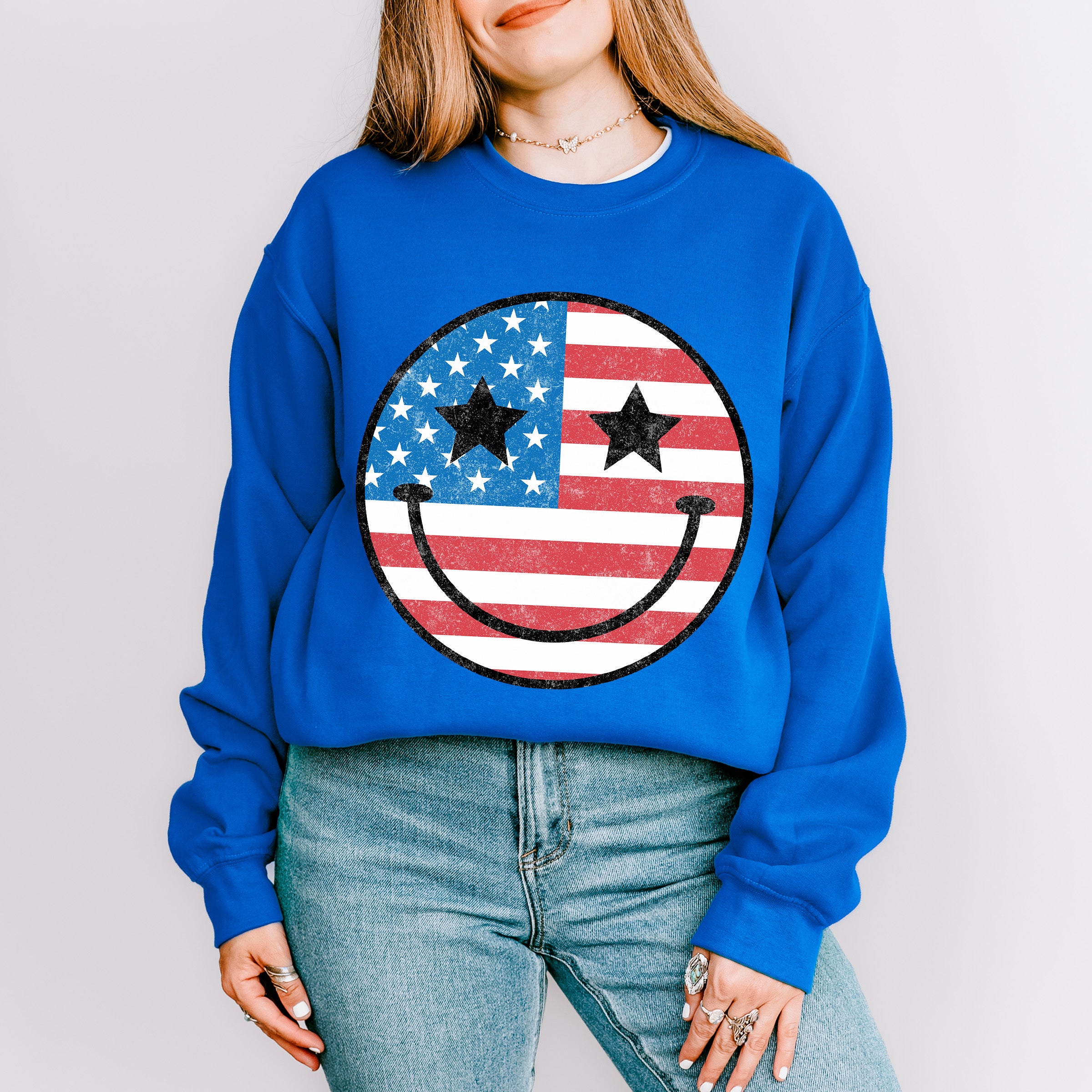 Smiley 4Th Of July Unisex Crewneck T-Shirt Sweatshirt Hoodie