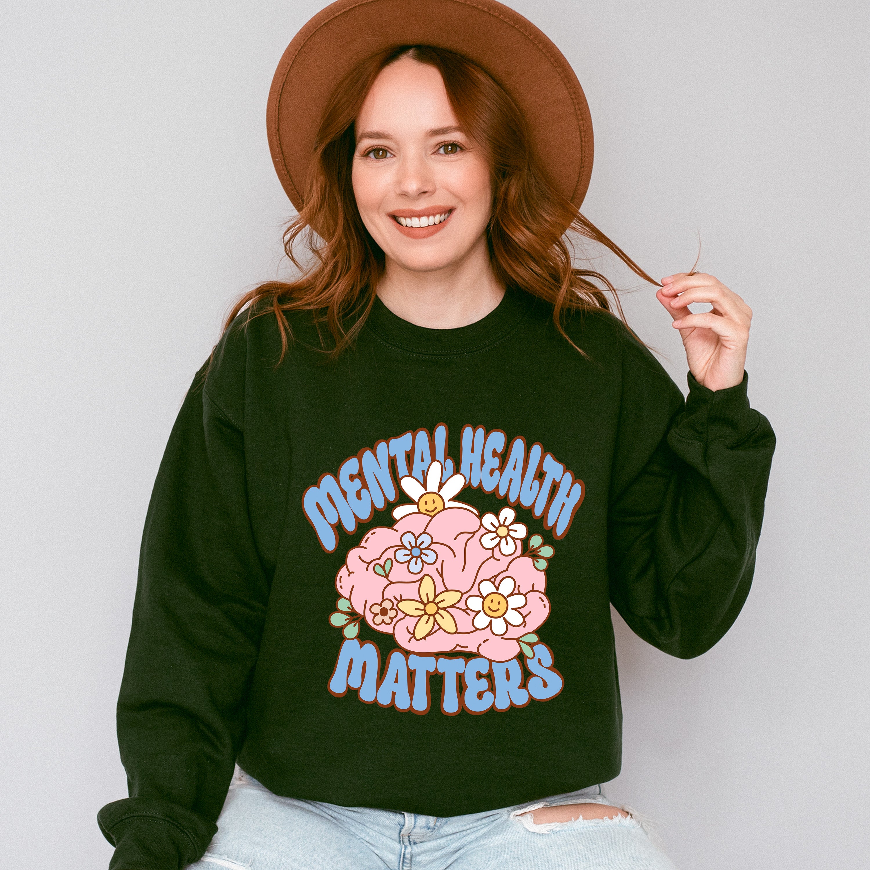 Mental Health Awareness Flowers Mental Health Theme Unisex Crewneck T-Shirt Sweatshirt Hoodie