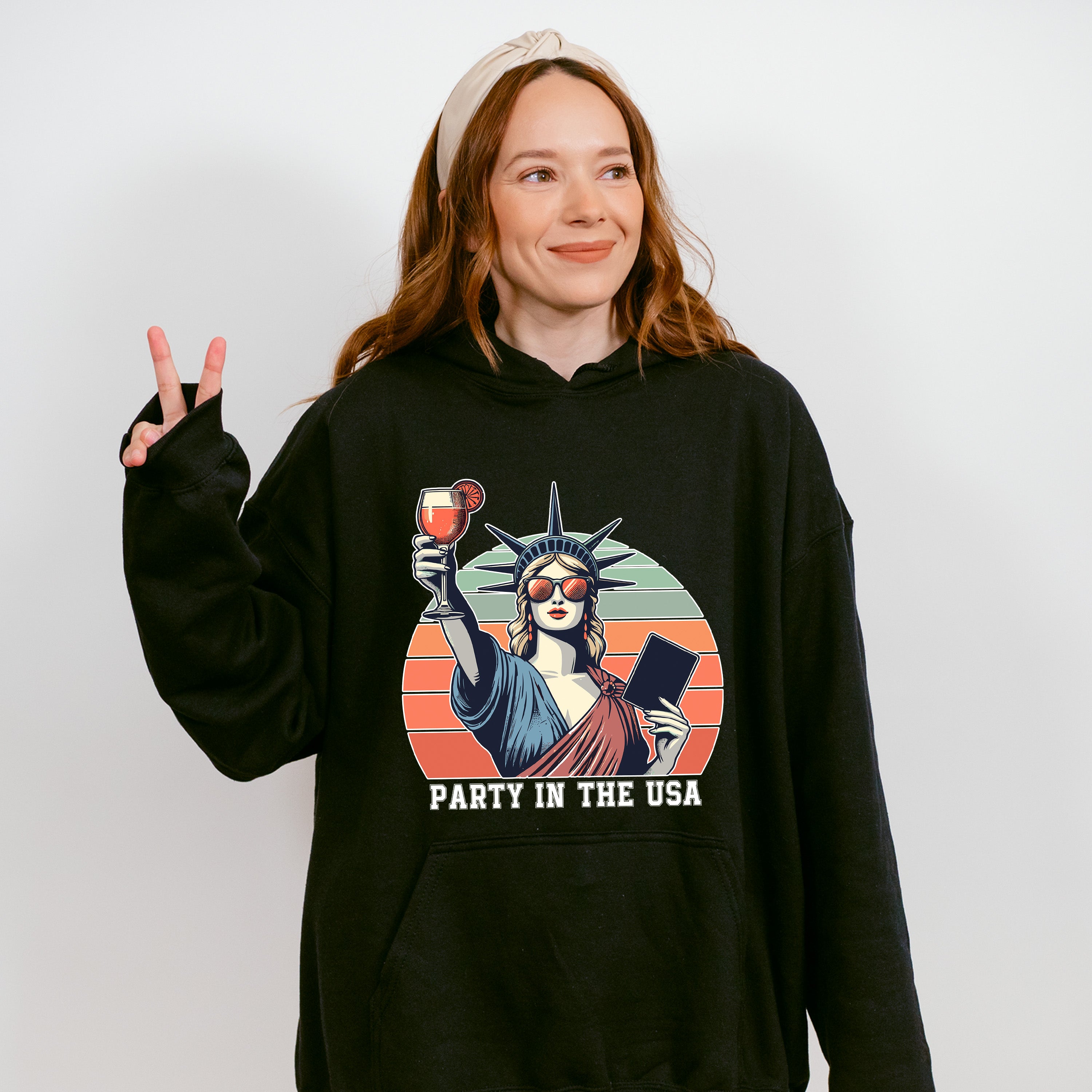 Statue Of Liberty Holding Drink 4Th Of July Unisex Crewneck T-Shirt Sweatshirt Hoodie