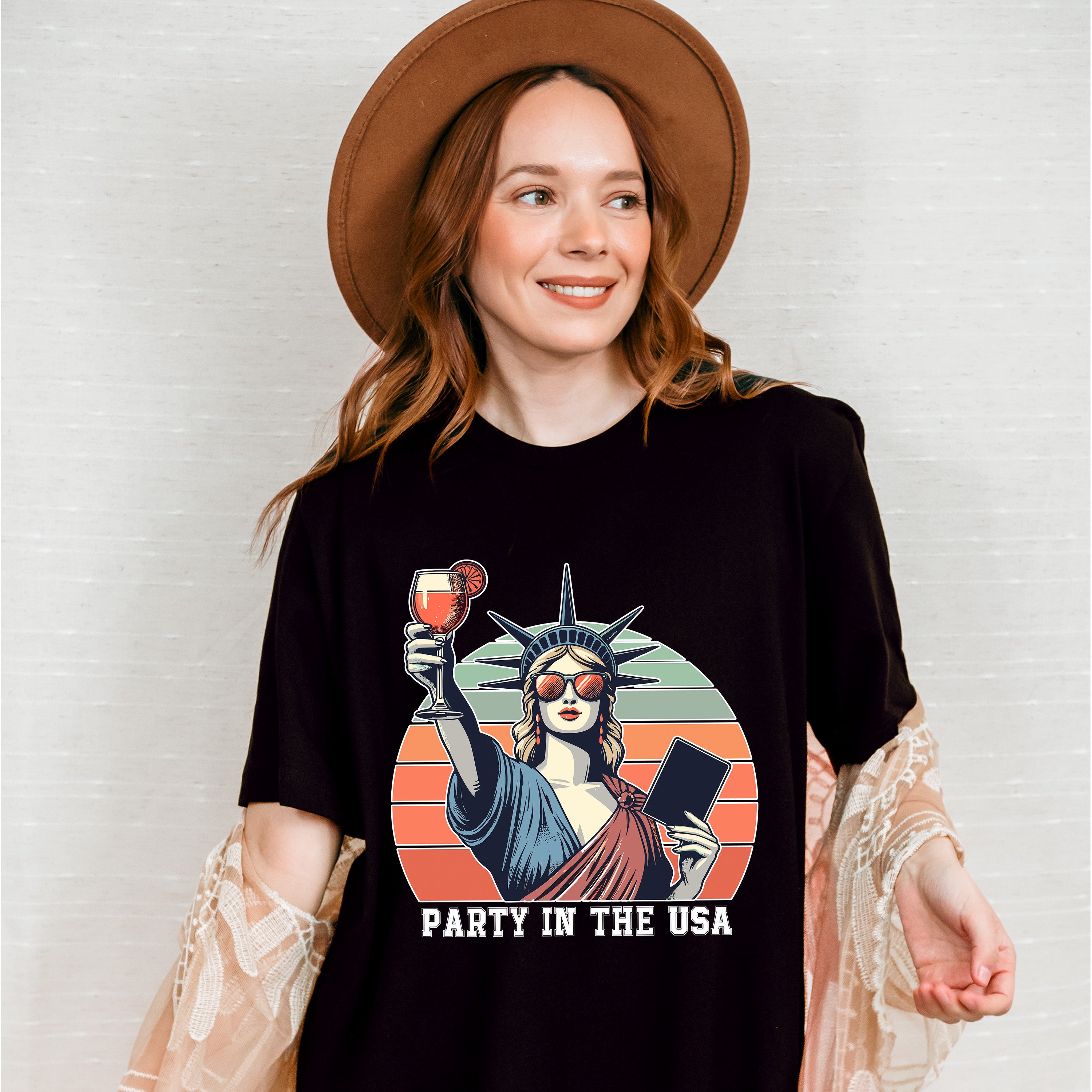 Statue Of Liberty Holding Drink 4Th Of July Unisex Crewneck T-Shirt Sweatshirt Hoodie