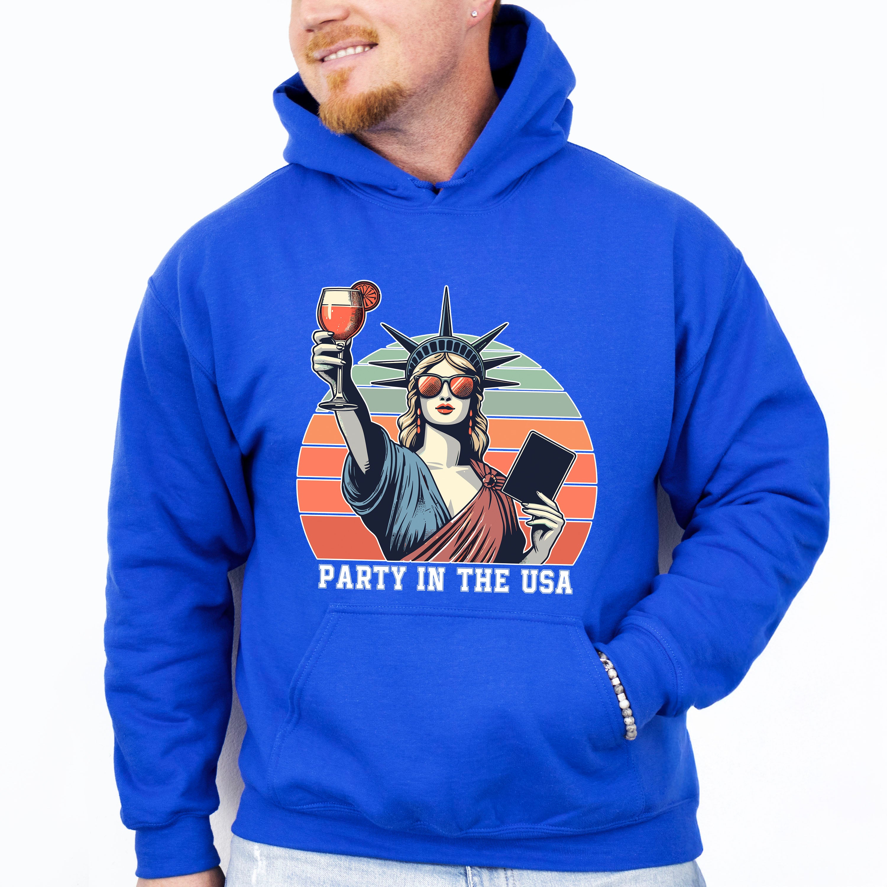 Statue Of Liberty Holding Drink 4Th Of July Unisex Crewneck T-Shirt Sweatshirt Hoodie