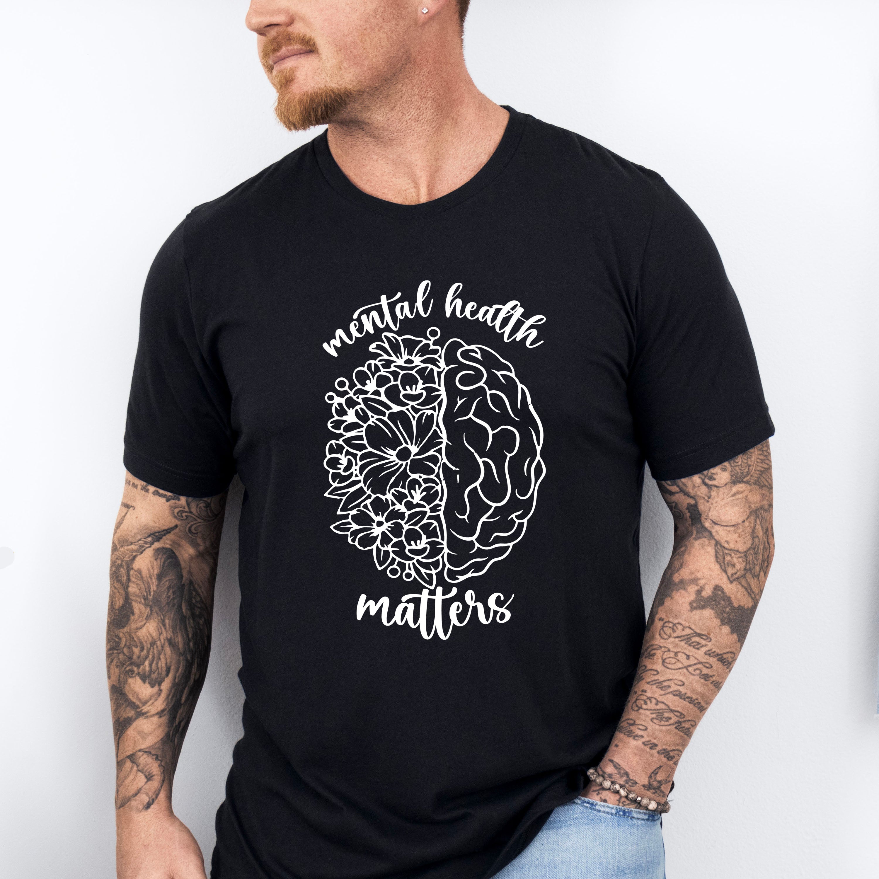 Brain Flowers Mental Health Theme Unisex Crewneck T-Shirt Sweatshirt Hoodie