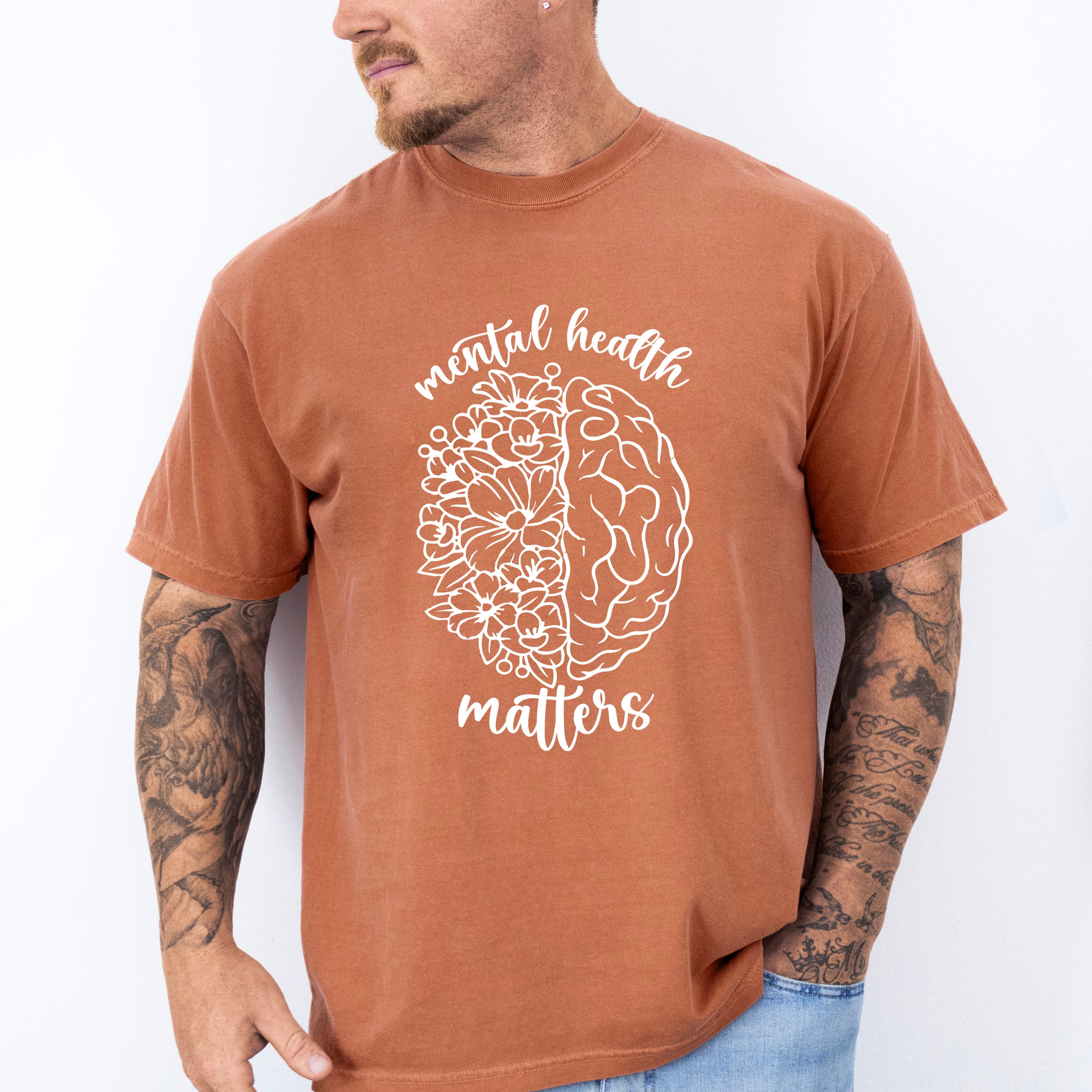 Brain Flowers Mental Health Theme Unisex Crewneck T-Shirt Sweatshirt Hoodie