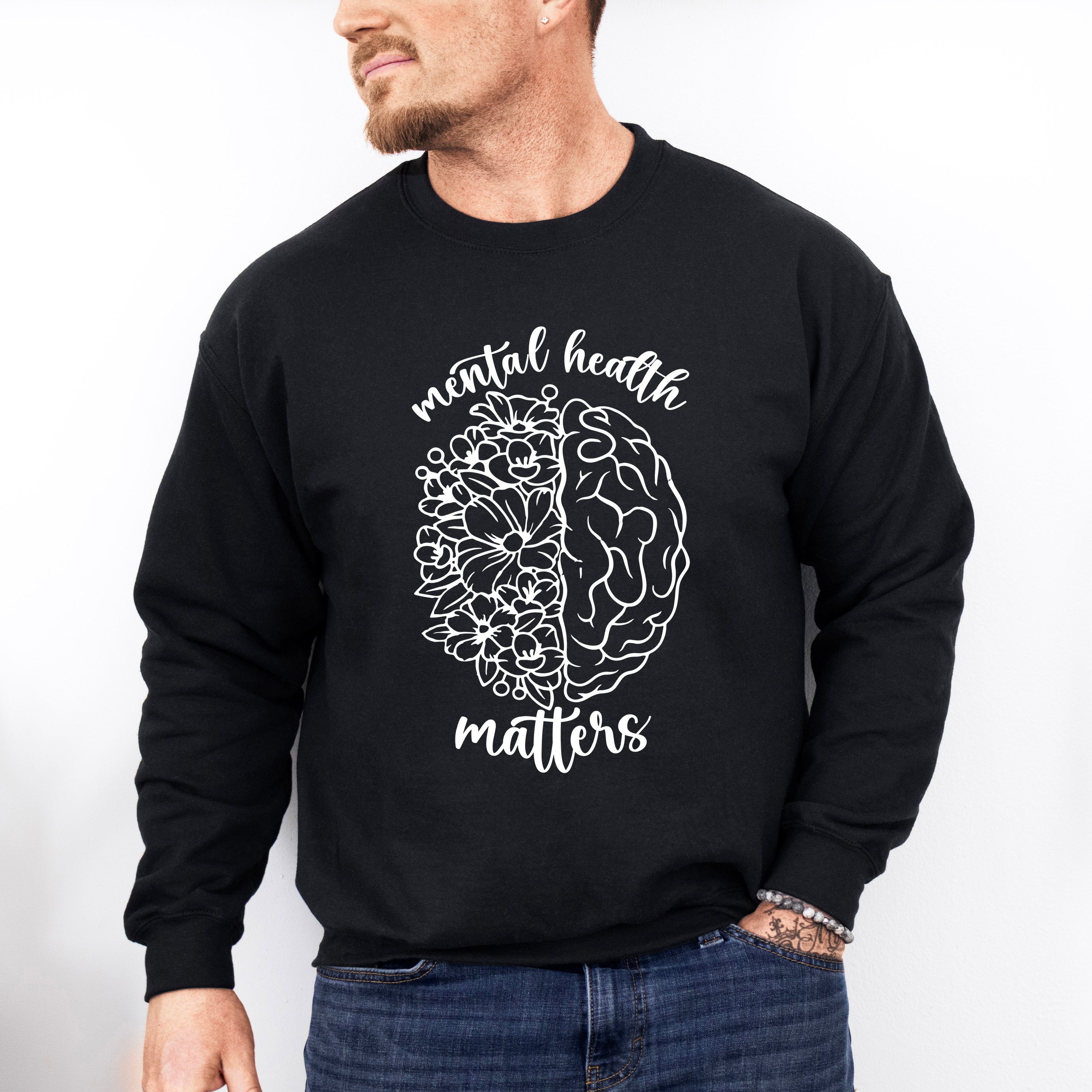 Brain Flowers Mental Health Theme Unisex Crewneck T-Shirt Sweatshirt Hoodie