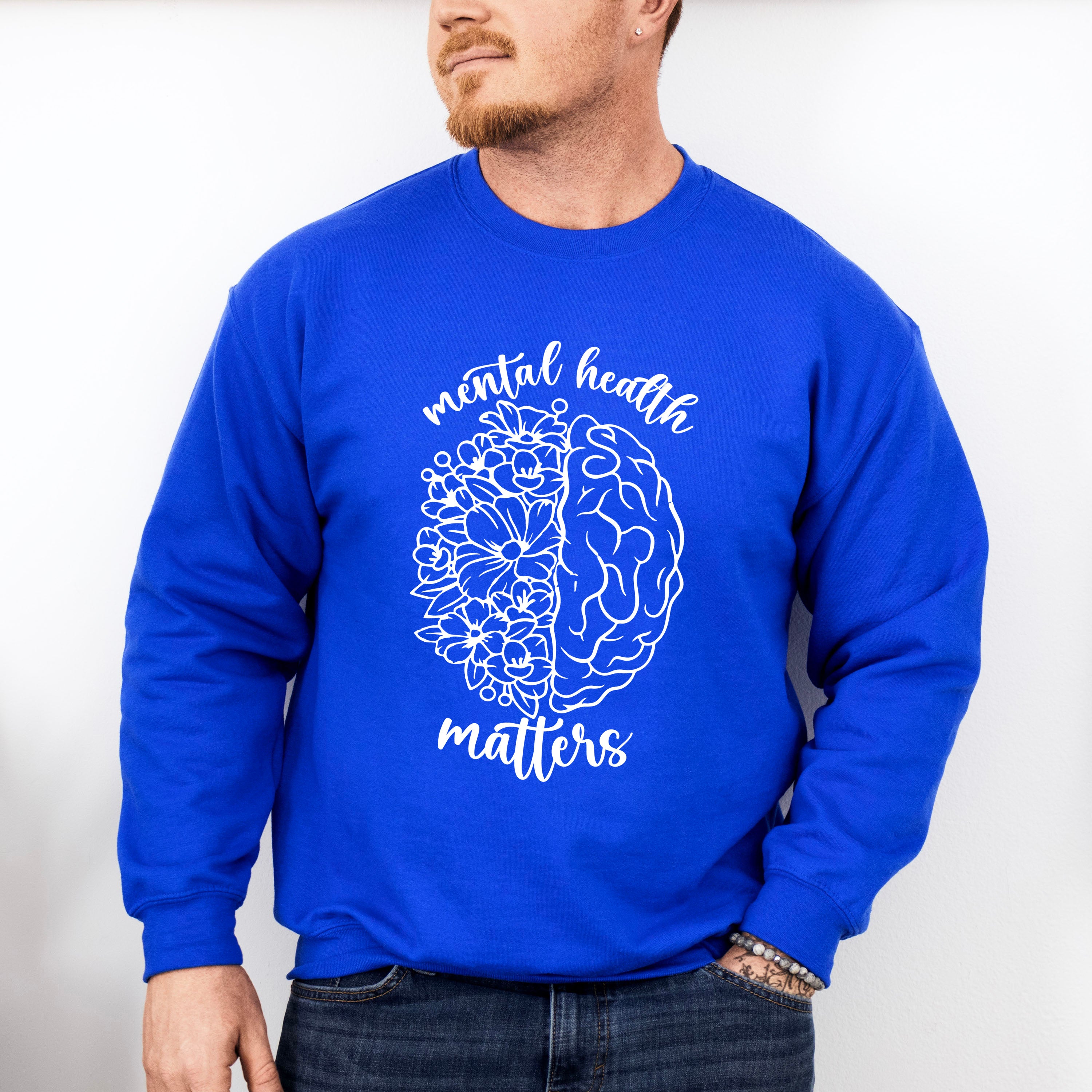 Brain Flowers Mental Health Theme Unisex Crewneck T-Shirt Sweatshirt Hoodie