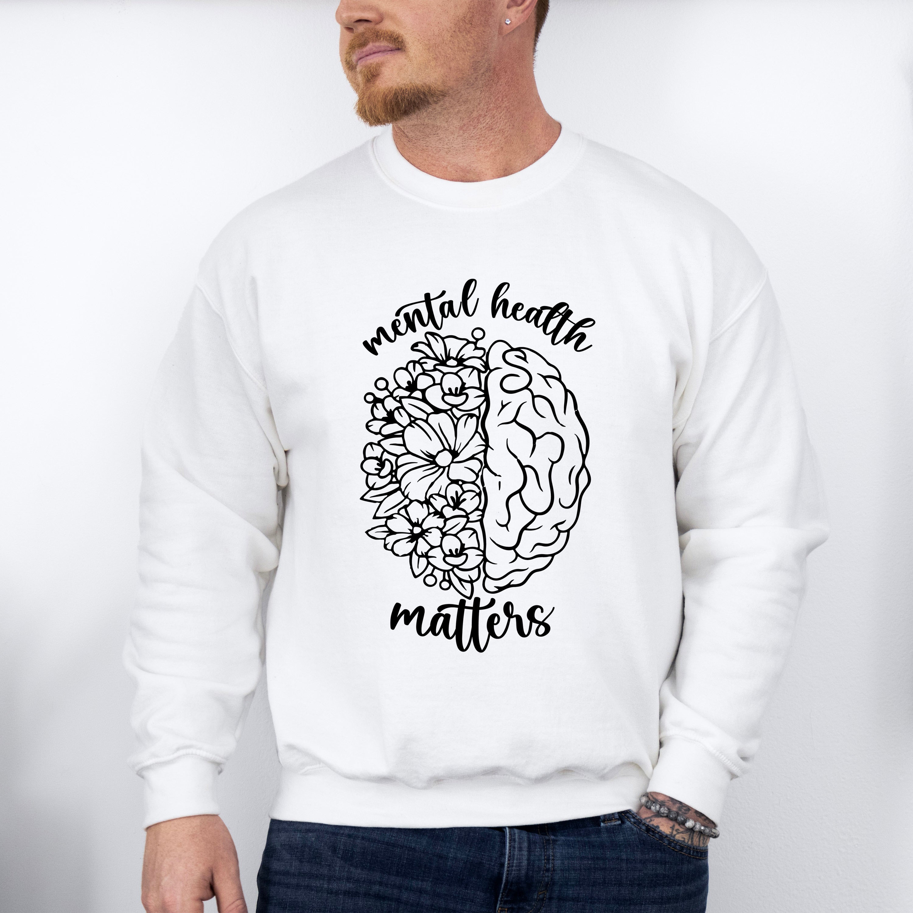 Brain Flowers Mental Health Theme Unisex Crewneck T-Shirt Sweatshirt Hoodie