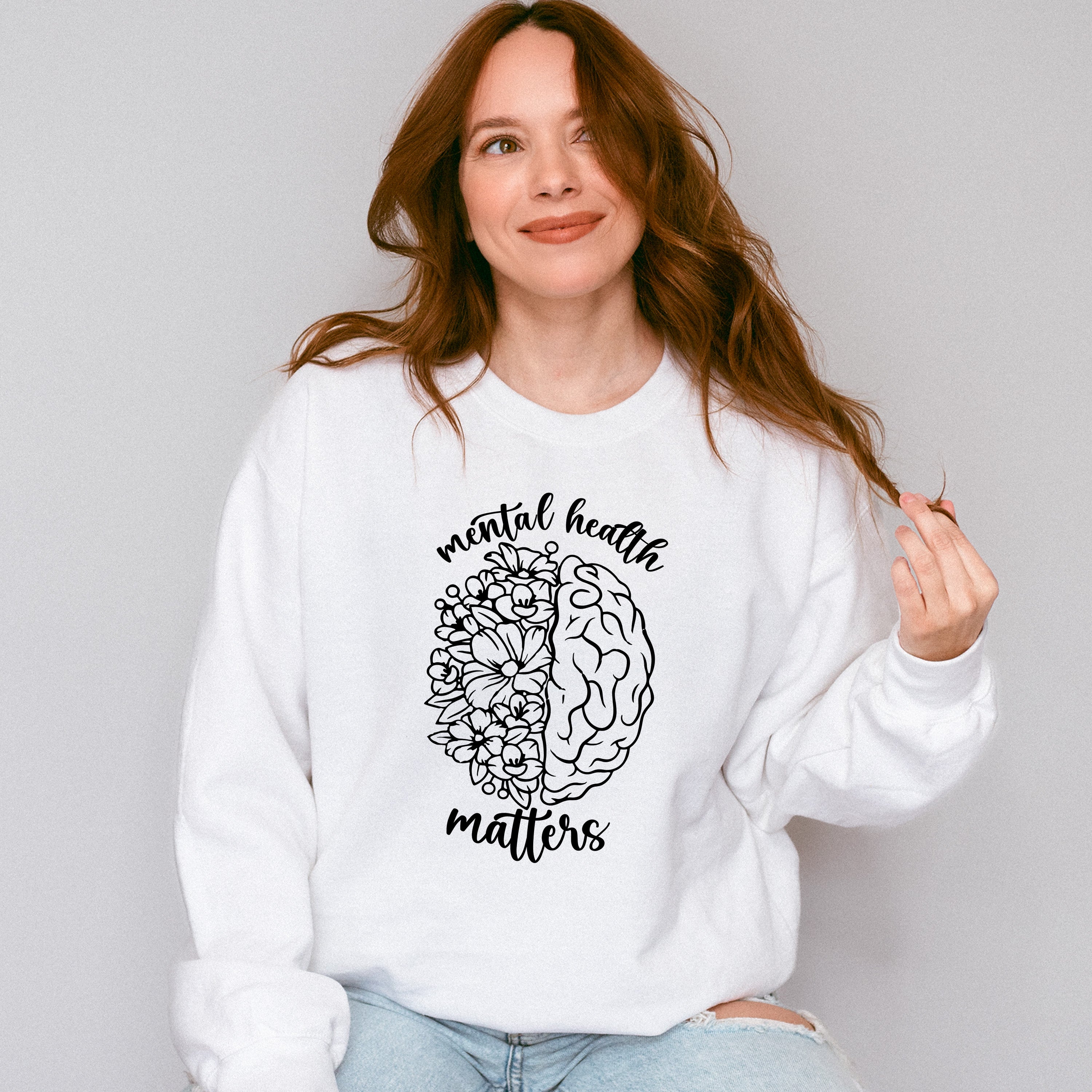 Brain Flowers Mental Health Theme Unisex Crewneck T-Shirt Sweatshirt Hoodie